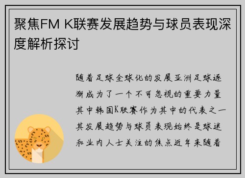 聚焦FM K联赛发展趋势与球员表现深度解析探讨