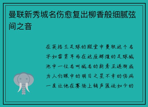曼联新秀城名伤愈复出柳香般细腻弦间之音